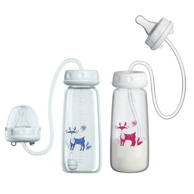 Handsfree baby feeding bottle 240ml with silicone tube & nipple /BPA-free/random color